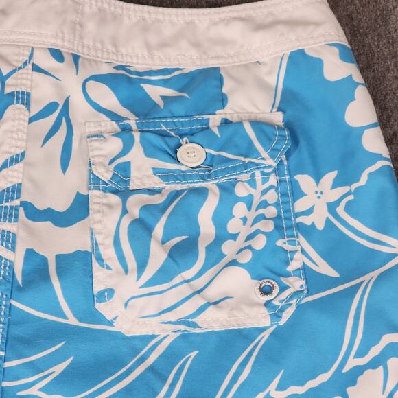 Abercrombie Fitch Board Short sz L Men Hawaiian Hibiscus Tropical Blue White 21" - Picture 12 of 12